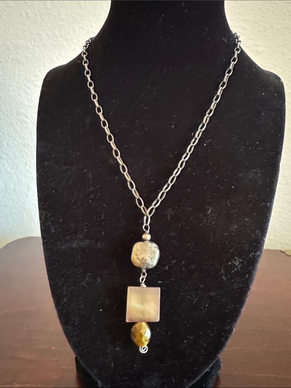 Silpada Sterling Silver Mother of Pearl Tiger’s Eye Pendant Drop Necklace